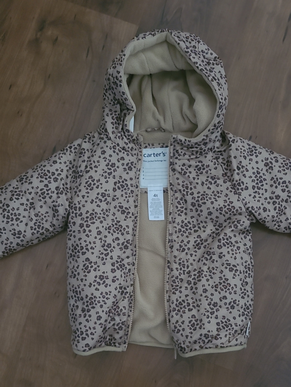 Carter's Leopard Print Hooded Puffer Jacket - Tan & Brown